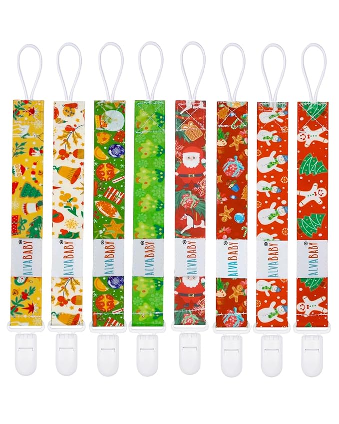 ALVABABY Pacifier Clip 8 Pack Binky Paci Clip Holder Leashes for Newborn Baby Boys Girls Christmas 8DBP03-DA