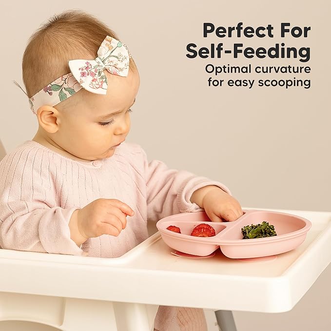 KeaBabies Suction Plates for Baby, Toddler - 3-Pack 100% Silicone Toddler Plates with Suction, Divided, BPA-Free Baby Led Weaning Essentials for Kids, Dishwasher, Microwave Safe, Durable (Macaron)