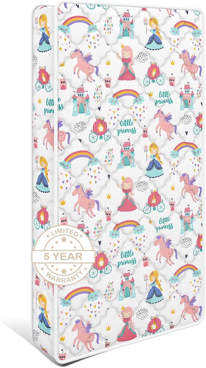 5" Crib & Toddler Mattress, 52x27.5 Breathable Knitted Fabric Cover, CertiPUR-US Certified Foam, Edge Reinforcement, Fits Standard Size Crib and Toddler Bed, Princess