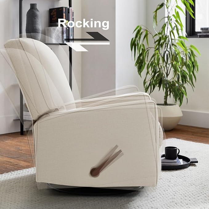 Harkawon Swivel Rocker Recliner Chair, Glider Rocker Recliner, Rocking Chair Nursery, Fabric Chair with High Back, Deep Seat, for Living Room, Bedroom, Beige
