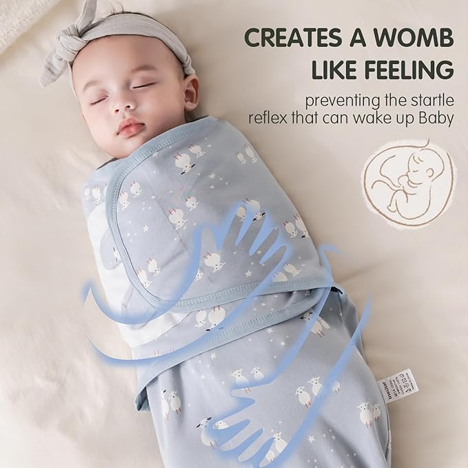 insular Baby Swaddle Wrap, Swaddle Blanket for Newborn and Infant, Adjustable Velcro Swaddling Set for Boy and Girl, Soft Cotton Baby Sleep Sack 3 Pack, Sheep, Small(0-3M)