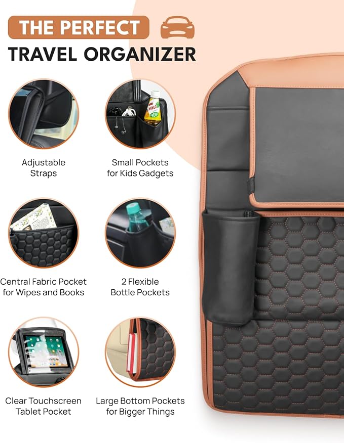 Set Seat Back Organizer & Car Seat Protector Hexy Waterproof & Non-Slip Protector for Child Car Cushion for Leather and Fabric Seats