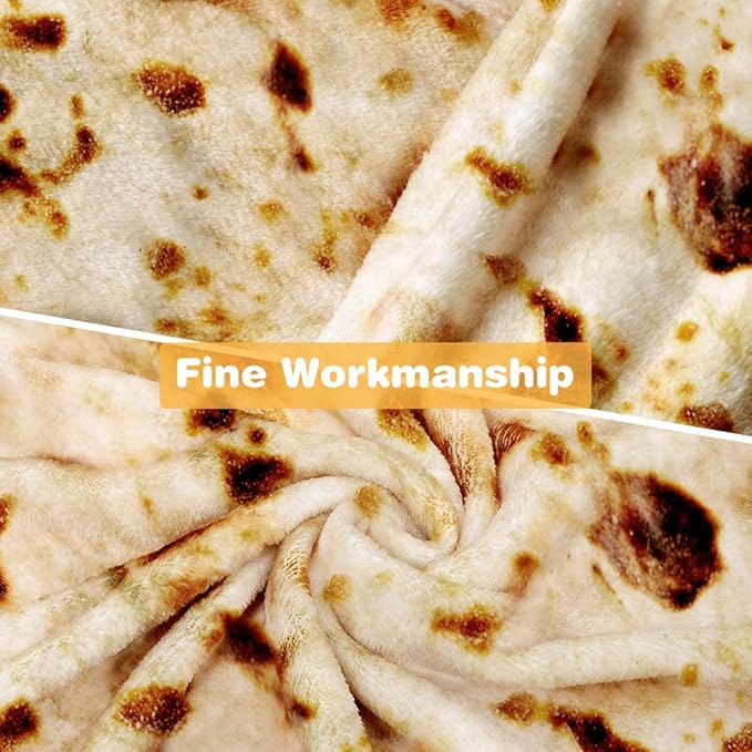 Burrito Tortilla Throw Blanket, 2.0 Double Sided Burritos Taco Tortilla Wrap Blankets for Adults Kids, Giant Funny Realistic Food Blankets, Soft Flannel Round Throw Blanket