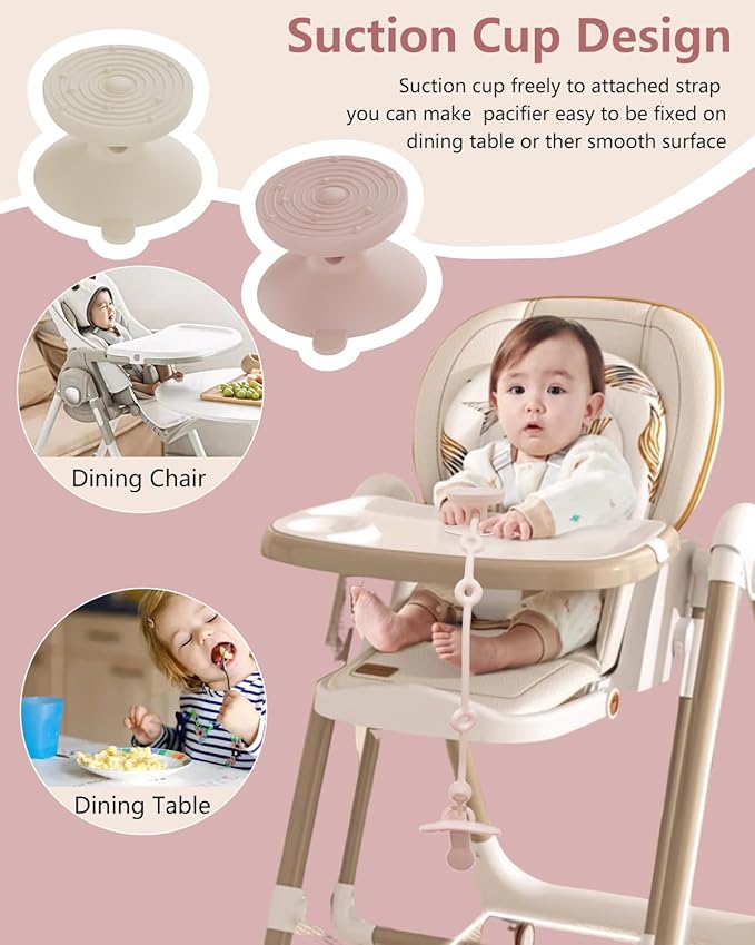 6 Pack Silicone Baby Toy Straps with 2 pcs Suction Cup Bases, Silicone Pacifier Holder, Toy Strap,Adjustable Toy Holder for Stroller Accessories, Car Seat, Highchair,Crib (B)
