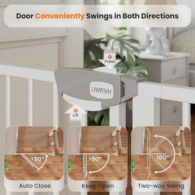 Auto-Close Baby Gate for Stairs & Doorways Dog Gate - Adjustable Steel Safety Gate with Dual Lock, Fits 29"-39" Wide, Pressure Mount No Drilling (White, 30-39" W x 30" H)