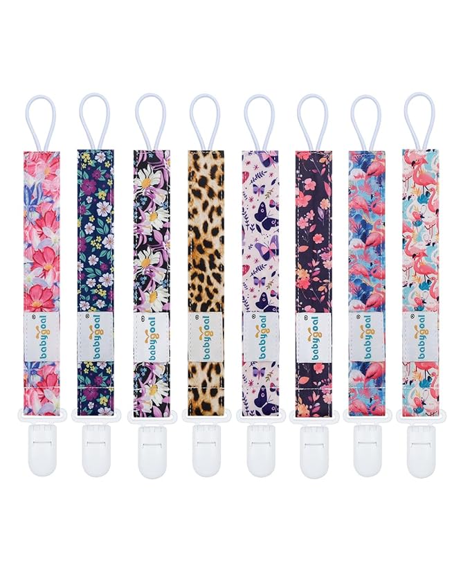 Babygoal Flower Pacifier Clips, 8 Pack Binky Paci Holder Clips for Baby Boys and Girls Fits for Most Pacifier, Binkie Styles & Baby Teethers & Toys and Gift 8PS51-B