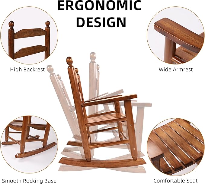 Toddler Rocking Chair Wooden Comfy Recliner Rocker for Kids Ages 3-6 Baby Lounge Chair Indoor Outdoor Girls Children’s Playroom Christmas Gift Brown