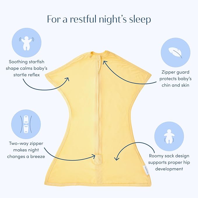 SleepingBaby EverSoft Zipadee-Zip Transition Swaddle - Roomy Wearable Blanket with Two Way Zipper - Viscose from Bamboo - Sunshine, Medium (6-12 Month)