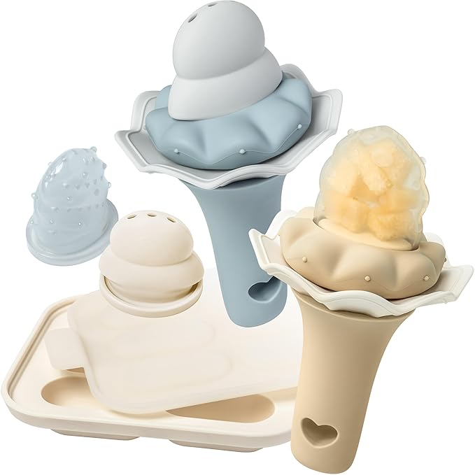 Moonkie Baby Fruit Feeder with Freezer Tray, Breastmilk Popsicle Molds for Teething Relief, BPA Free Silicone Food Feeder for Infant Self Feeding, Two Pouches, Baby Shower Gifts 4 Months+, 2 Pack
