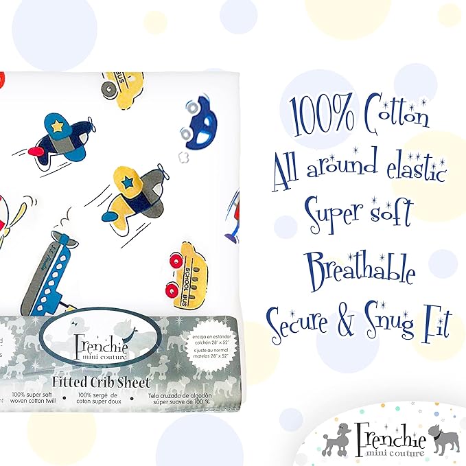 Cars, Boats, Planes Single Pack Fitted Crib Sheet – 100% Cotton, 28 x 52 x 8in