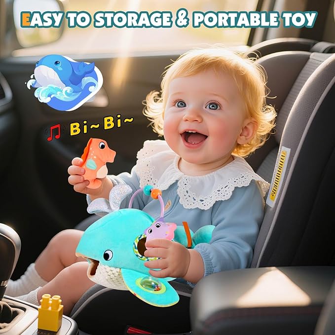 FREYBLI Baby Toys 6-12 Months - Soft Ocean Adventure Toy with Rattle, Crinkle Paper, Squeaker, Mirror - Baby Sensory Montessori Toys for 6-9-12 Month Old Developmental, 1 Year Old Boy Girl Gifts Toys