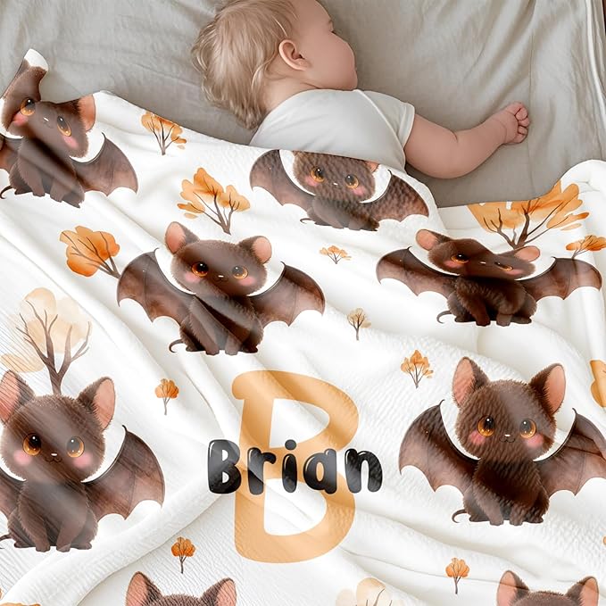 Ship Next Day, Personalized Halloween Blanket for Boys Girls - Printed in USA, Custom Baby Blanket with Name Super Soft Plush Flannel, Halloween Decor Christmas Brithday Gifts for Kids Toddlers