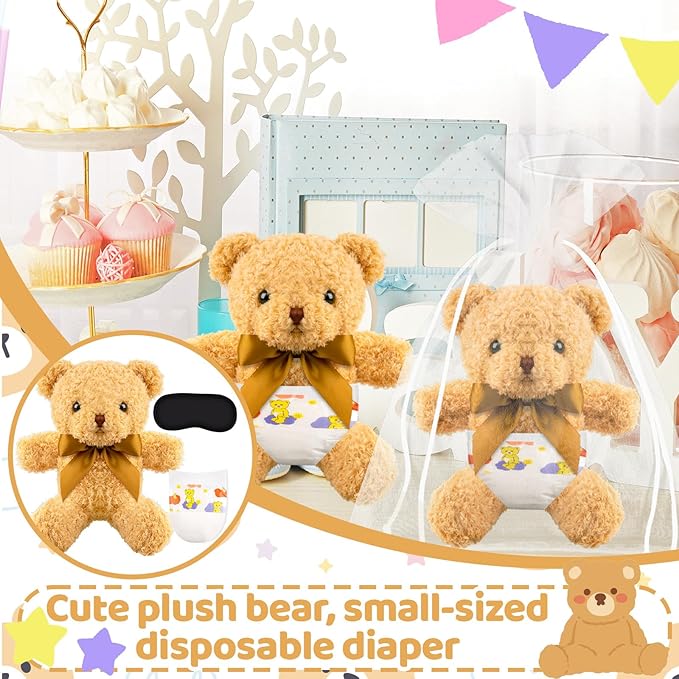 32 Pcs Baby Shower Games Bear Blindfolded Diaper Changing Games Kits with Bear Eye Mask Diapers for Baby Shower Winner Prizes Gifts Bear Party Decoration
