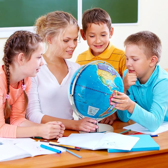COSTWAY Illuminated World Globe, 13” Desktop Geographic Globe w/LED Light & Easy-to-Read Clear Map for Students, 720° Rotation Decoration, Educational Interactive Globe for School, Classroom