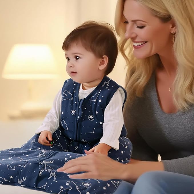 Mosebears Sleep Sack Baby Winter Wearable Blanket with 2-Way Zipper,2.5 TOG Cotton Sleep Sack Unisex(Navy Blue,18-24 Months)