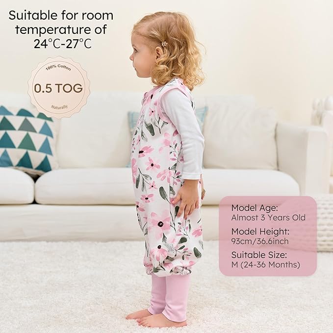 Yoofoss Toddler Sleep Sack With Feet 24-36 Months 100% Organic Cotton Baby Sleep Sack with Legs Toddler Wearable Blanket with 2-Way Zipper