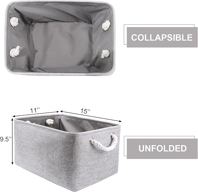 HNZIGE Shelf Baskets for Storage(3 Pack) Storage Bins Fabric Storage Baskets for Shelves,Baskets Set for Organizing Clothes,Nursery,Laundry(Gray,15" x 11" x 9.5")