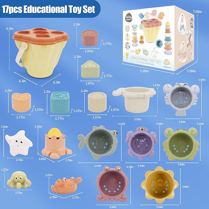 16 in 1 Montessori Toys Set,Stacking Toys for Toddler 1-3 Shape Sorters Stacking Cups Baby Toys for 6-12 Months Nesting Stack Cups, Infant Stackable Block for 6-48 Months Birthday Gift for Girl Boy
