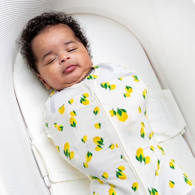 Happiest Baby SNOO Sleep Sack - 100% Organic Cotton Baby Swaddle Blanket - Doctor Designed Promotes Healthy Hip Development (Ivory Lemons, Small)