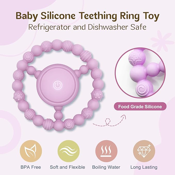 Vibrating Sensory Chew Toy for Babies & Autism Support - USB Rechargeable Baby Teething Toy with 3 Vibration Modes, Safe Silicone Chewers for Toddlers 6+ Months(Pink)