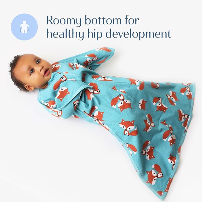 SleepingBaby Zipadee-Zip Transition Swaddle - Cozy Baby Swaddle Blanket with Zipper Convenience - Roomy Wearable Blanket for Easy Diaper Changes - Friendly Fox, X-Small (3-6 Month)