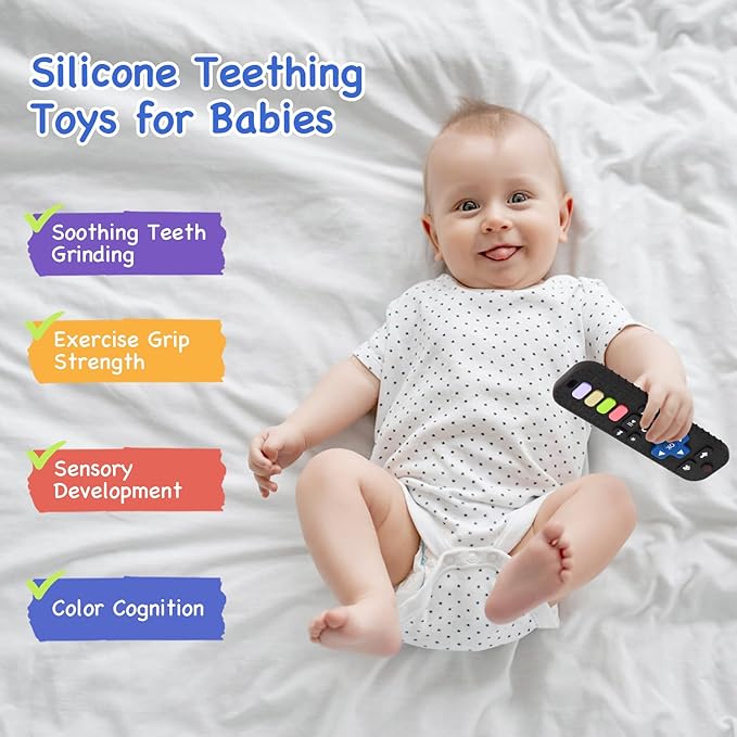 Hooku Silicone Teethers for Babies 0-6 Months, Teething Toys for Babies 6-12 Months, Baby Remote Control Toy, Infant Toys 0-3 Months, Sensory Chew Toys, Toddler Newborn Baby Girl Boy Gifts