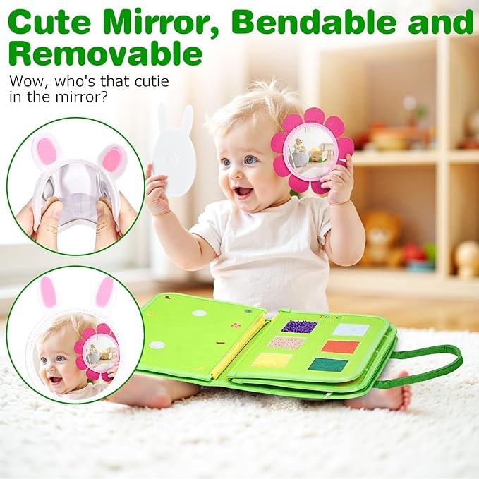 Busy Board Montessori Toys for Toddlers 1-3, Birthday Gifts for 1 2 3 4 Year Old Boy Girl, Autism Sensory Travel Toy, Educational Activity Book Board for Learning Fine Motor Skills Toys, Green