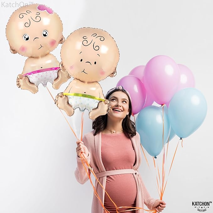 KatchOn, Baby Gender Reveal Balloon Set - 32 Inch, Pack of 2 | Gender Reveal Decorations | Boy and Girl Balloons, Twin Baby Shower Decorations | Boy Or Girl Balloon