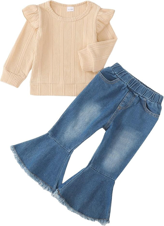 Mioglrie Toddler Girl Clothes Little Girl Denims Outfits Jeans Pants Set Little Baby Toddler Baby Clothes for Girl