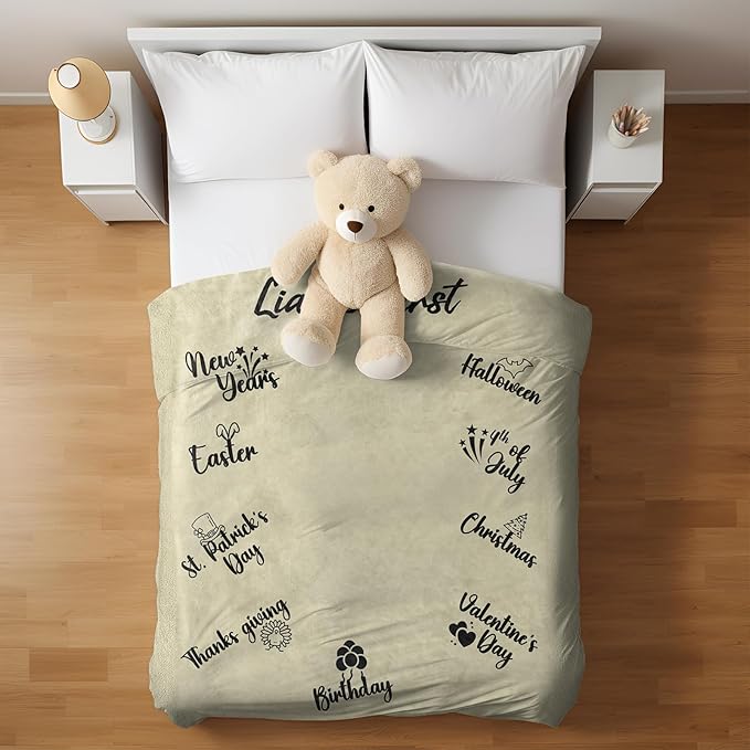 Personalized Baby Blanket for Boys and Girls, Customized Baby Milestone Blankets, Custom Toddler Name Blanket Gifts for Birthday, Christmas, Easter, Kids Photo Props