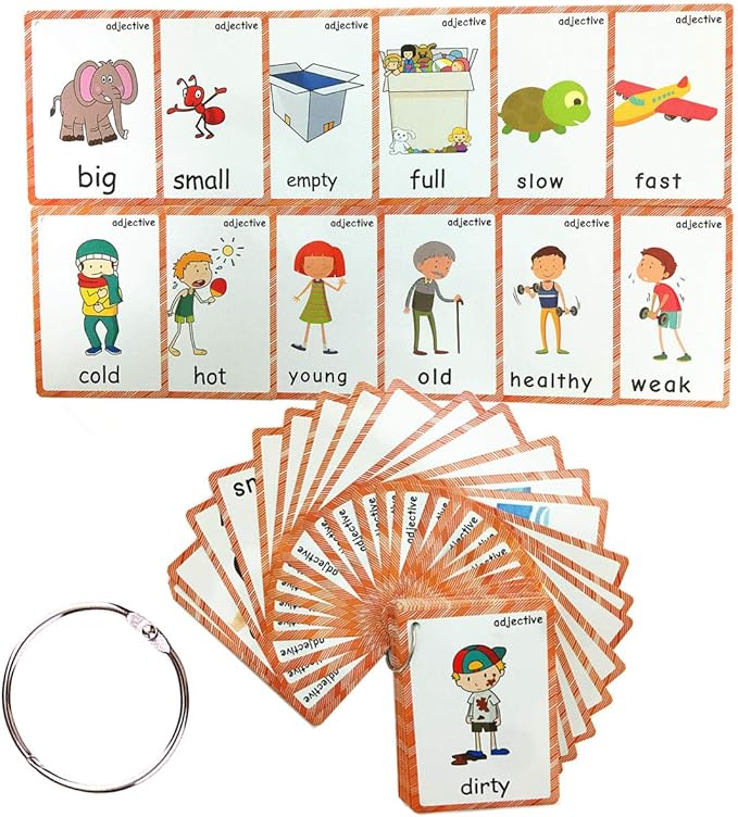 Set of Adjectives&Antonym Flash Cards for Toddlers(47 pc) | Kids Learning Flashcard & Montessori Pocket Cards Toys | Perfect for Pre-K Decor Background Wall Stickers, Teacher/Autism Therapists Tools