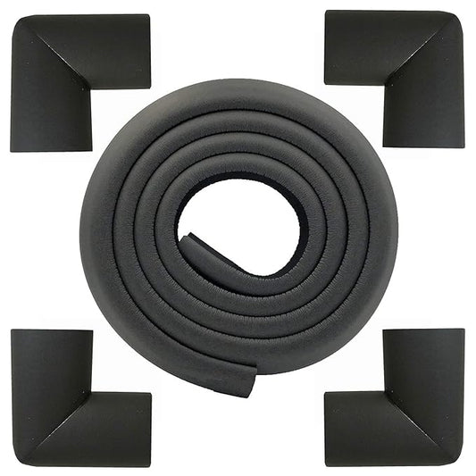 M2cbridge L Shape Extra Thick Furniture Table Edge Protectors Foam Baby Safety Bumper Guard 6.5 Ft (Black with 4 Corners)