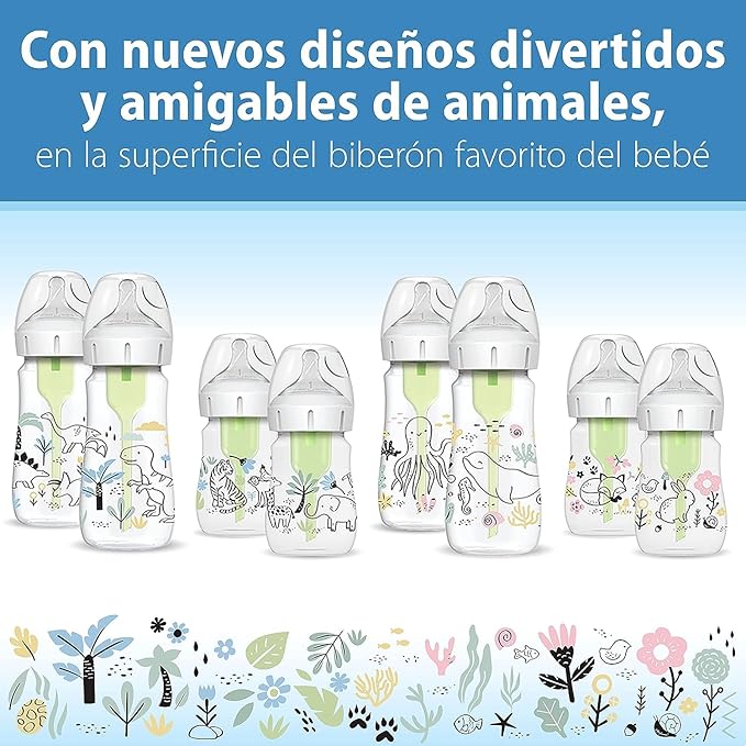 Dr. Brown’s Natural Flow Anti-Colic Options+ Wide-Neck Baby Bottle Designer Edition Bottles, Woodland Decos, 5 oz/150 mL, Level 1 Nipple, 2-Pack, 0m+