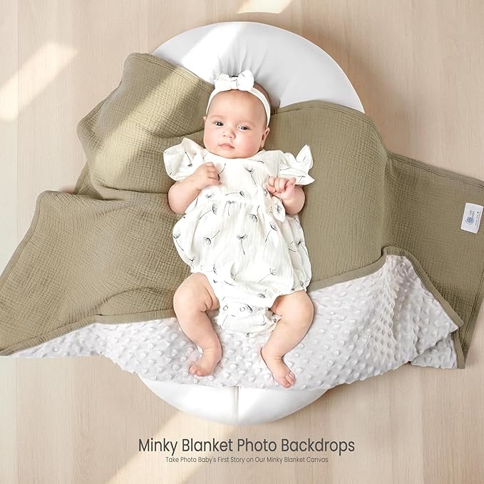 lulumoon Baby Blanket for Newborn Receiving: Minky Dot & Muslin Lightweight - Thermal Blanket Gift for Baby Shower & Hospital Welcoming 30"x40"(Olive)