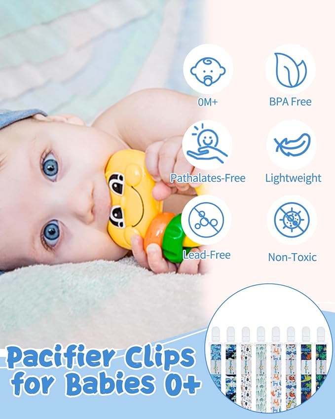 Babygoal Aniaml Neutral Pacifier Clips, 8 Pack Binky Paci Holder Clips for Baby Boys and Girls Fits for Most Pacifier, Binkie Styles & Baby Teethers & Toys and Gift 8PS49-B