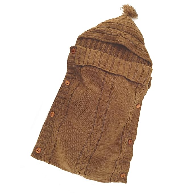 XMWEALTHY Newborn Baby Wrap Swaddle Blanket Knit Sleeping Bag Receiving Blankets Stroller Wrap for Baby (Coffee) (0-6 Month)