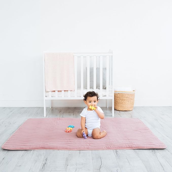 Ubbi Baby Floor Mat, Thick and Comfortable 40.5 x 57 Padded Play Mat for Babies and Toddlers, Detachable Cotton Muslin Cover, Machine Washable and Foldable, Fig Blossom