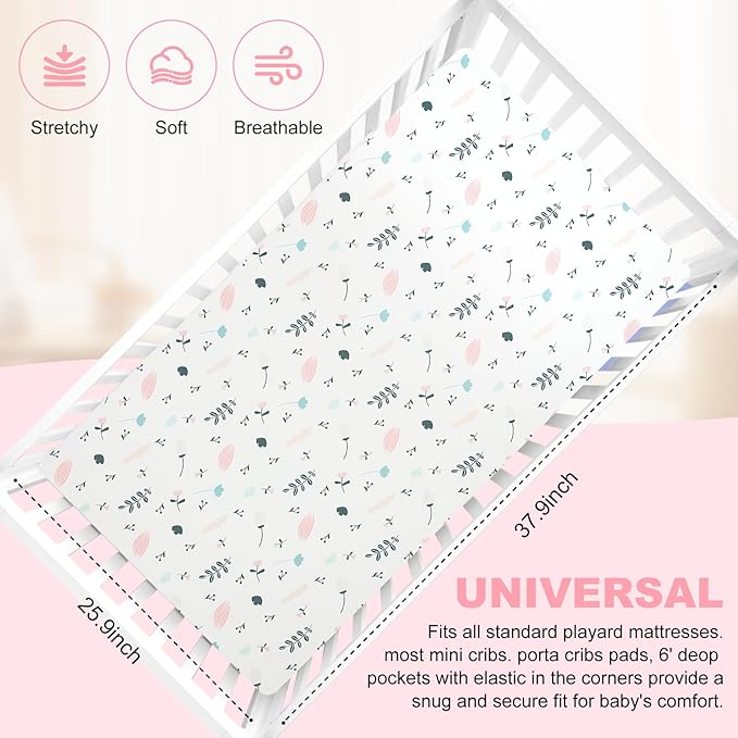 Pack n Play Fitted Sheet. 2 Piece Mini Crib Sheet. Elastic Playard Sheet. Portable Sheet Set. Compatible with Graco Pack n Play. (Leaves & Deer)