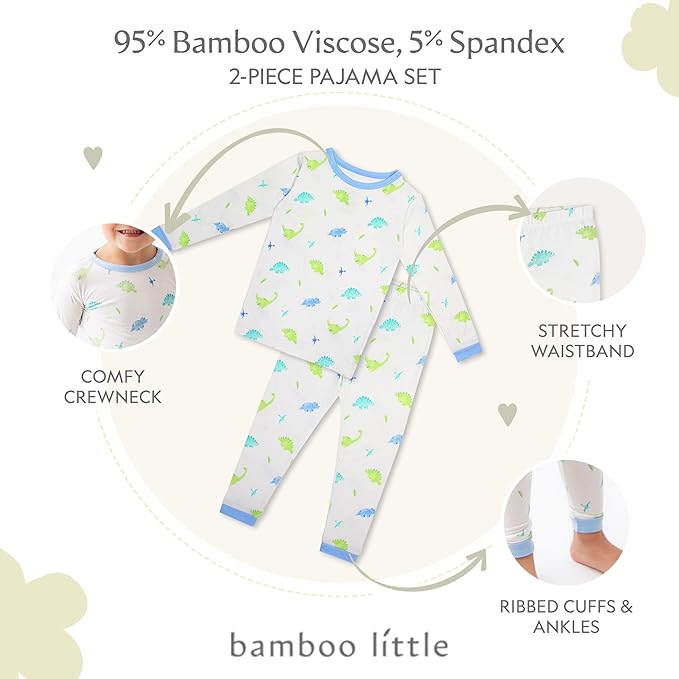 Toddler Pajamas – 95% Bamboo Viscose, 5% Spandex – Soft, Breathable Long-Sleeve Pajama Set for Kids, Sleepwear, Imported