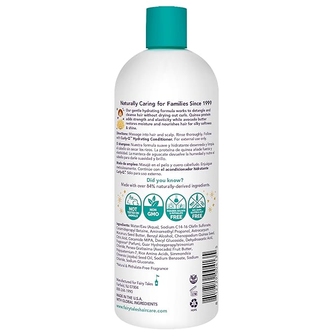 Fairy Tales Curly Q Kids Shampoo - Hydrating for Curly and Multicultural Hair, All Curl Types - Paraben, Sulfate, Gluten, and Nut Free - 32 oz