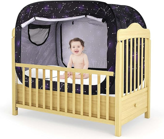 Poray Pop Up Baby Bed Tent Privacy Tent for Toddler Sleeping with 2 Zipper Doors,Breathable Mesh Windows and Portable Carry Bag