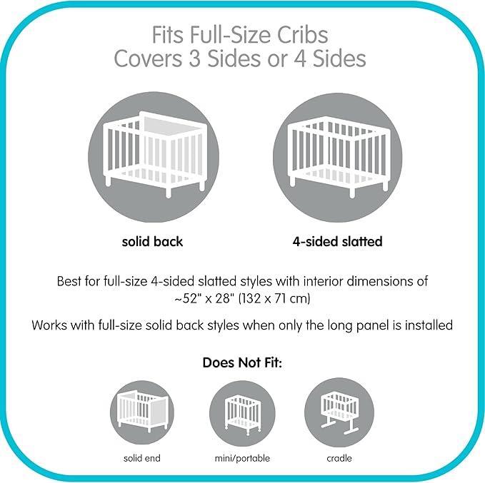 Breathable Mesh Liner for Full-Size Cribs, 9" H (23cm) Essential 2mm Mesh, White (Size 4FS Covers 3 or 4 Sides)