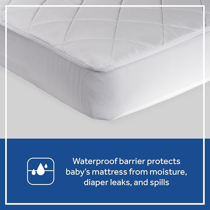 Sealy Baby Cool Comfort Cooling Breathable Waterproof Crib Mattress Protector Pad, Toddler Bed Cover, Infant and Newborn Durable Comfortable Topper, Machine Washable and Dryer Friendly, 52x28”- White
