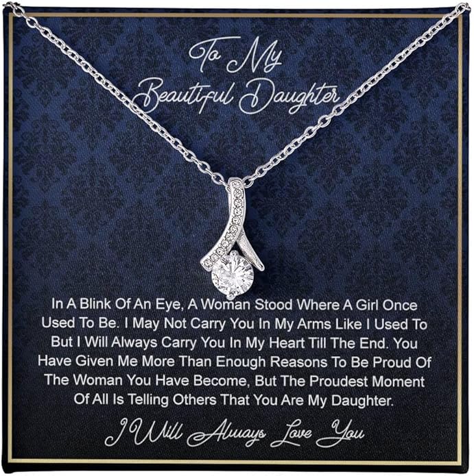 To My Daughter Gift Necklace From Dad or Mom - Badass Daughter Jewelry With Heartfelt Message & Elegant Box