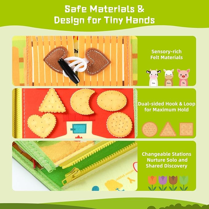 Busy Board Montessori Toys for Toddler, Car Travel Activities Toys for Fine Motor Skills Development, Educational Preschool Sensory Busy Book for Kids, Best Gift for Boys & Girls