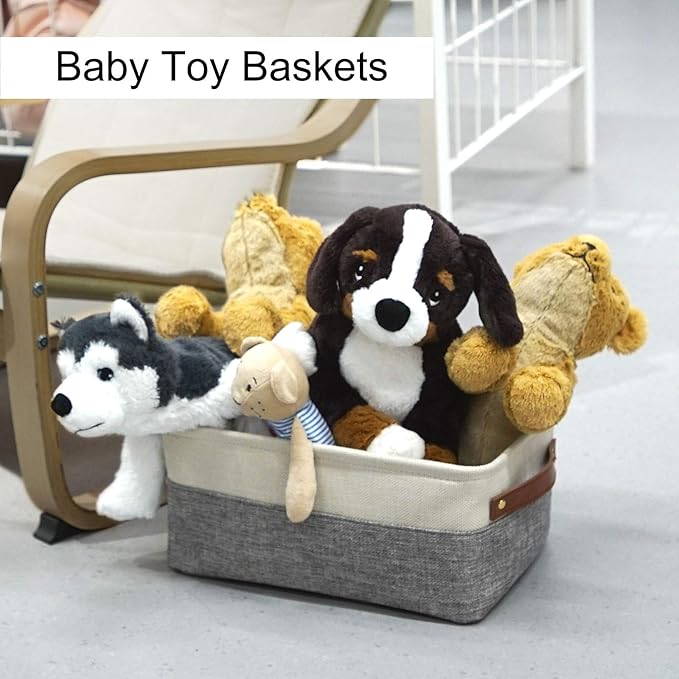 HNZIGE Small Storage Baskets for Organizing(6 Pack) Fabric Baskets for Shelves, Closets, Laundry, Nursery, Decorative Baskets for Gifts Empty (White&Gray, 11.8" x 7.8" x 5.1")