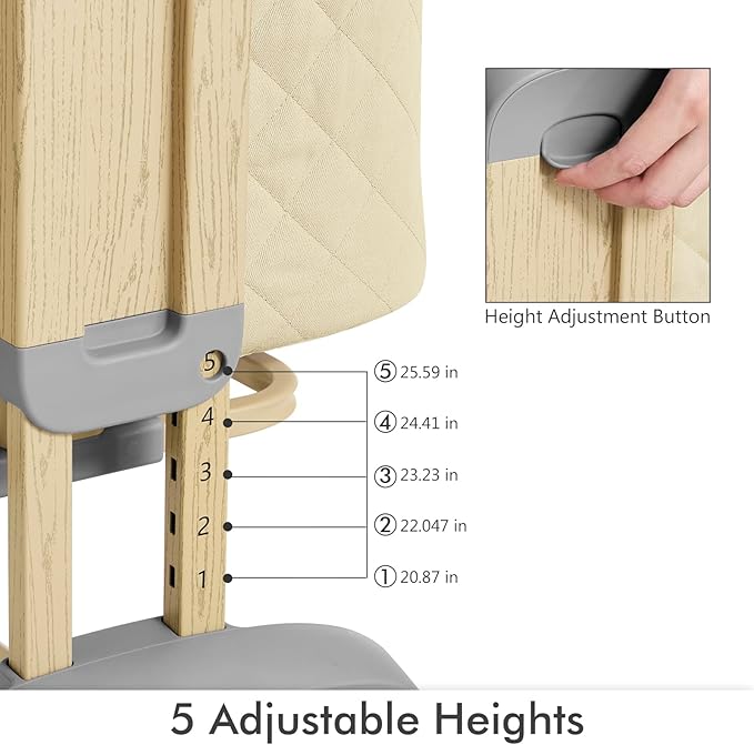 Bassinet Bedside Sleeper, Rocking Bassinets with Comfy Mattress and Wheels for Newborn, 5-Height Adjustable (Beige)