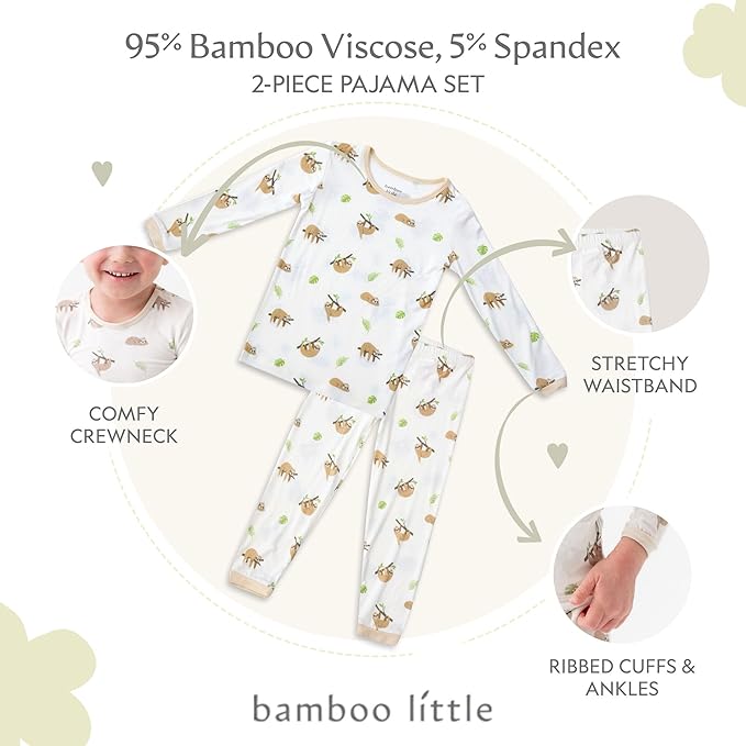 Toddler Pajamas – 95% Bamboo Viscose, 5% Spandex – Soft, Breathable Long-Sleeve Pajama Set for Kids, Sleepwear, Imported