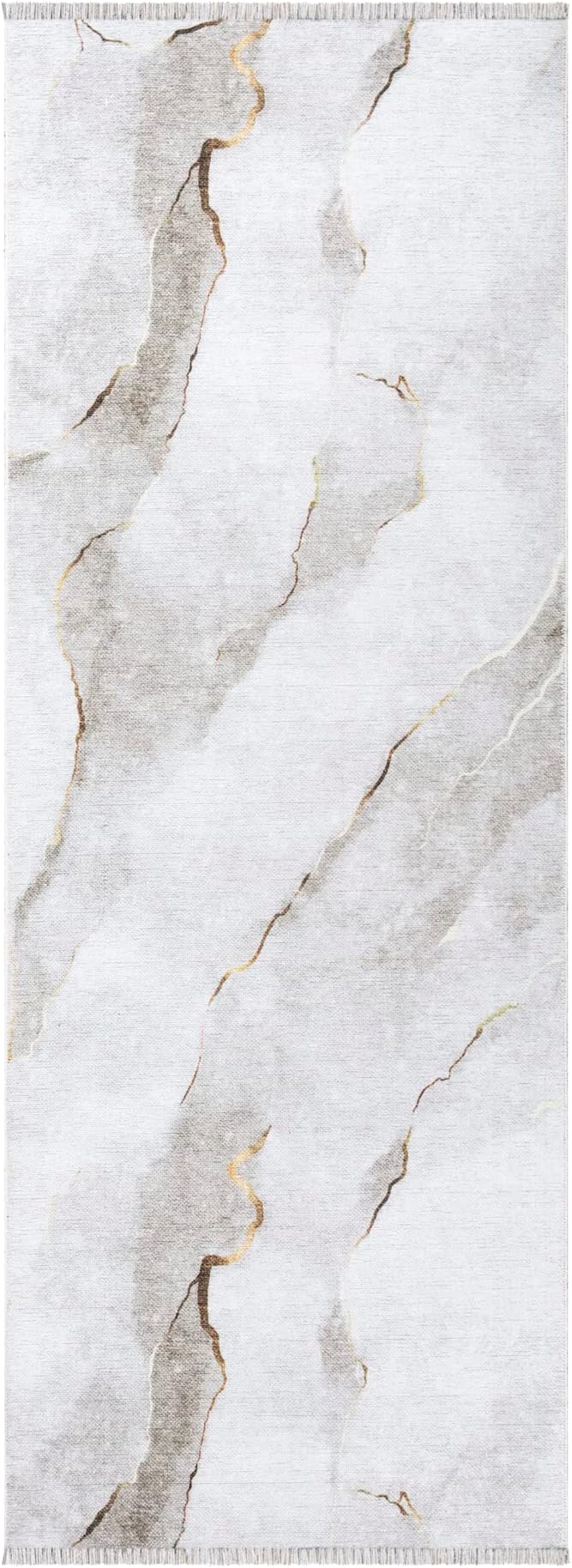 Bloom Rugs Caria Washable Non-Slip 10 ft Runner - Ivory/Gold Modern Abstract Runner for Entryway, Hallway, Bathroom, and Kitchen - Exact Size: 2'6" x 10'