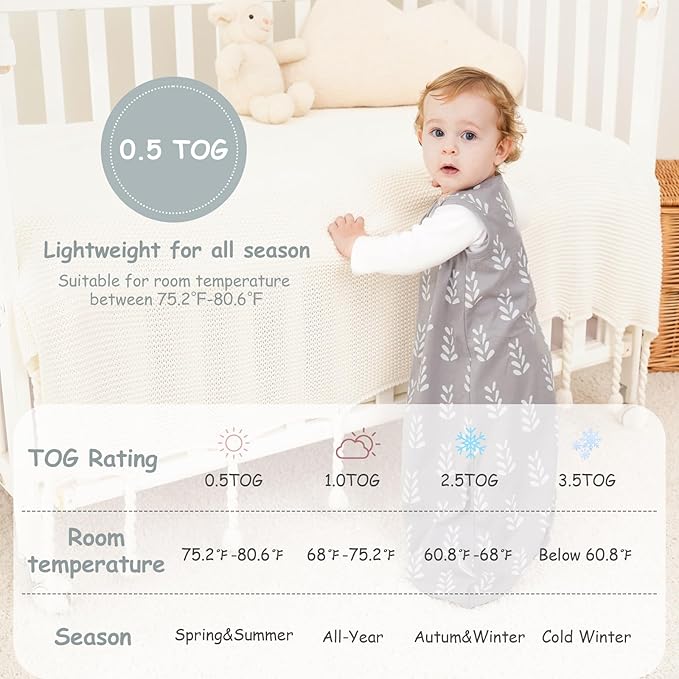 Looxii Baby Sleep Sack 0.5 TOG, 100% Cotton 3 Pack Wearable Blanket Baby Sleep Bag for Newborn Infant, 2-Way Zipper Lightweight Toddler Sleeping Sack 6-12 Months